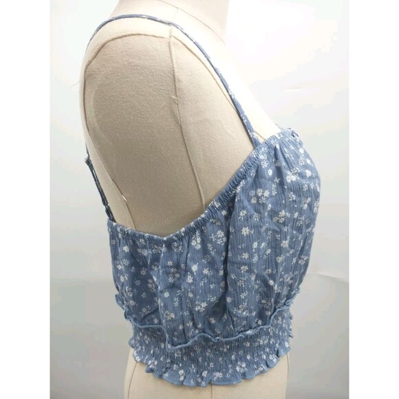 Hippie Rose Juniors Blouse Crop Tank Top Denim Floral White Size L New - Picture 3 of 8